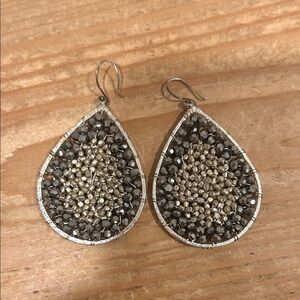 Beaded Teardrop Dangle Earrings - Silver and Grey